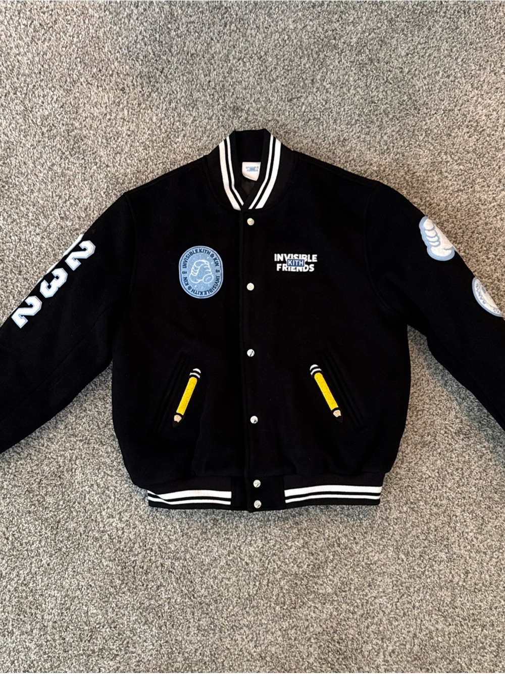 Kith x Invisible Friends Varsity Jacket – Black – Size XL